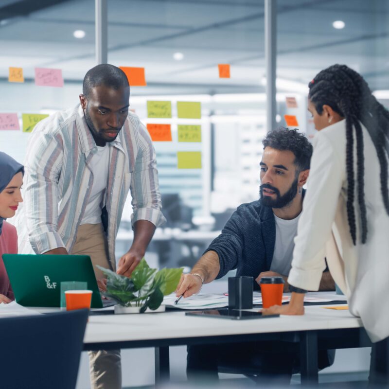 A team working together around a table in the office